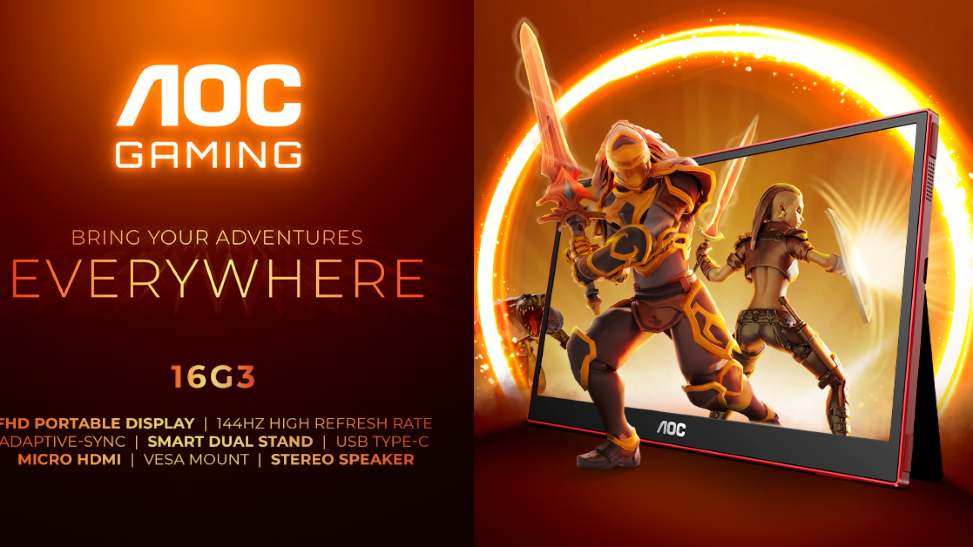 AOC annuncia il nuovo AOC GAMING 16G3 - Il primo monitor portatile dedicato al gaming